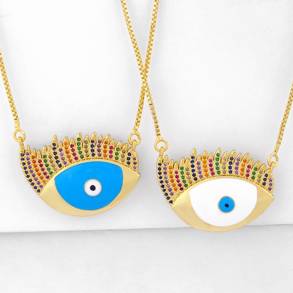 

zhongvi multicolor cz turkish eye pendant necklaces for women big crystal evil eye necklaces rainbow gold filled jewelry, Silver
