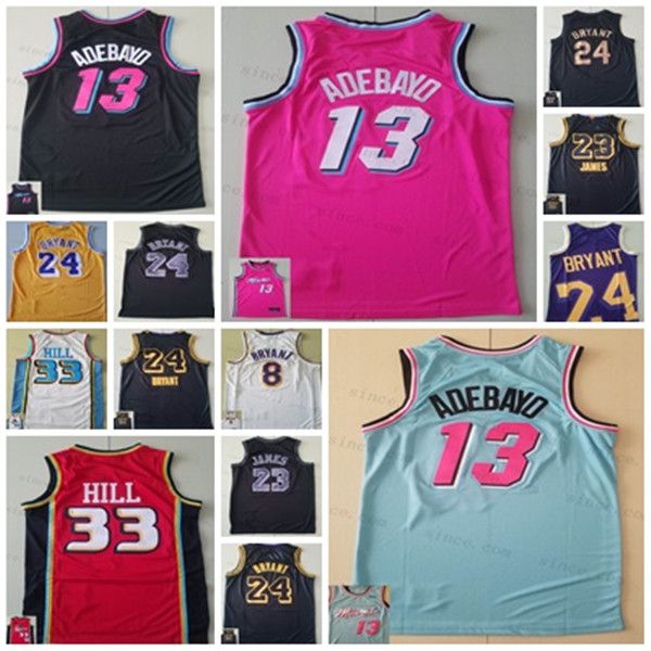 

mens college basketball jersey miami red black blue heat 13 adebayo purple yellow black 24 bryant 23 james retro 33 grant hill blue white