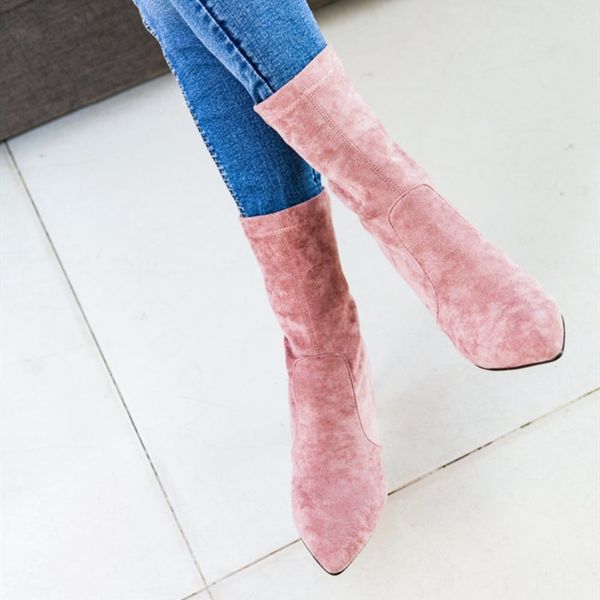 

boots shofoo shoes,elegant and fashionable women's shoes, suede, about 6cm high heel boots, calf boots., Black