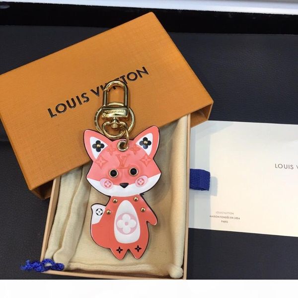 

2020 fashion little fox rat keychain cute classic design key chain leather with stainless steel keychain charm keyring with gift box, Silver