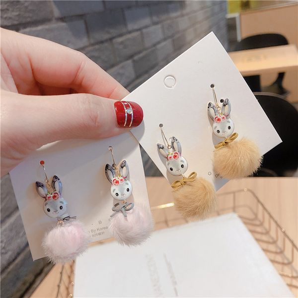 

korean version of cute cartoon student simple fur ball drop earrings for women fashion jewelry accessories, Silver