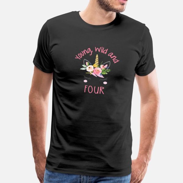 

149766 kids young wild and four 4th unicorn birthd t shirt men create cotton o-neck homme sunlight new fashion summer style vintage shirt