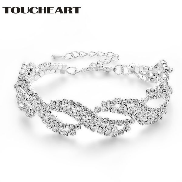 

charm bracelets toucheart luxury crystal for women & bangles femme bridal wedding fashion jewelry tennis bracelet sbr170072, Golden;silver