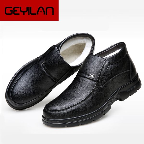 

new men cotton boots winter leather shoes man slip-on snow boots casual non-slip male leather ankle plus fur 0238, Black