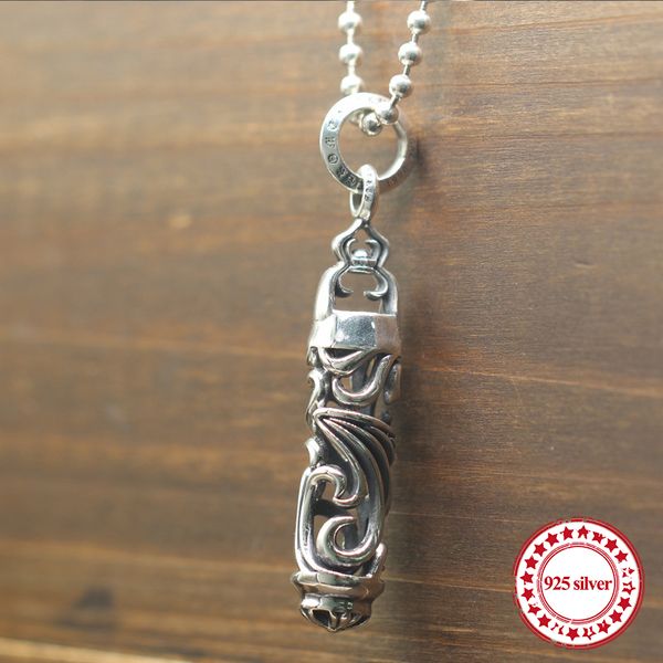 

s925 sterling silver pendants personalized classic retro jewelry hip-hop fashion hollow cylindrical vine flower modeling punk