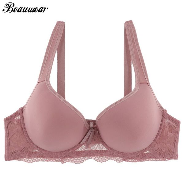 

beauwear polyamide seamless t-shirt bra women big breast bra lace women non padded bras 3/4 cup underwire plus size 90-115, Red;black