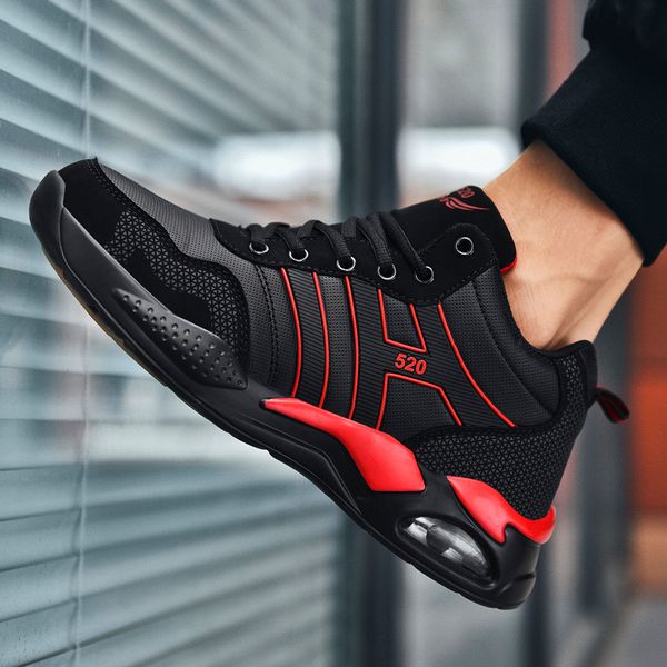 

comfortable breathable lightweight men casual shoes walking shoes sneakers rubber outsole reflective sports casual lace-up, Black
