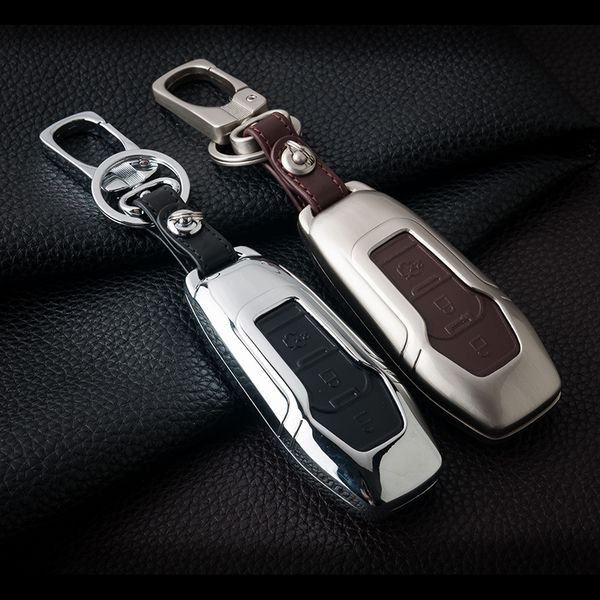 

leather car keychain key fob case cover wallet forford kuga focus new focus explorer edge key rings holder bag accessories, Silver