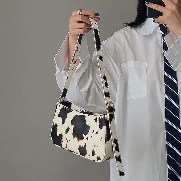 

fashion design milk cow print women underarm baguette handbags vintage pu leather girls shoulder messenger bags women armpit bag
