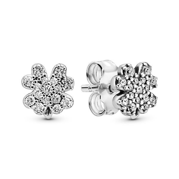 

authentic ale 925 sterling silver pave lucky four-leaf clover stud earrings women's luxury jewelry designer earrings with pandora gift, Golden;silver