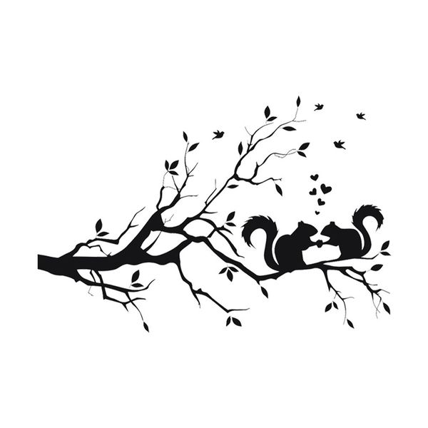 

art living room self adhesive squirrel wall sticker tree branch decoration