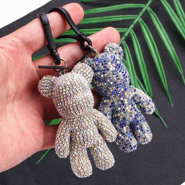 

handmade rhinestone bear keychain diy craft cartoon couple crystal bomgom bear key chain keyring bag charm pendant llaveros, Silver