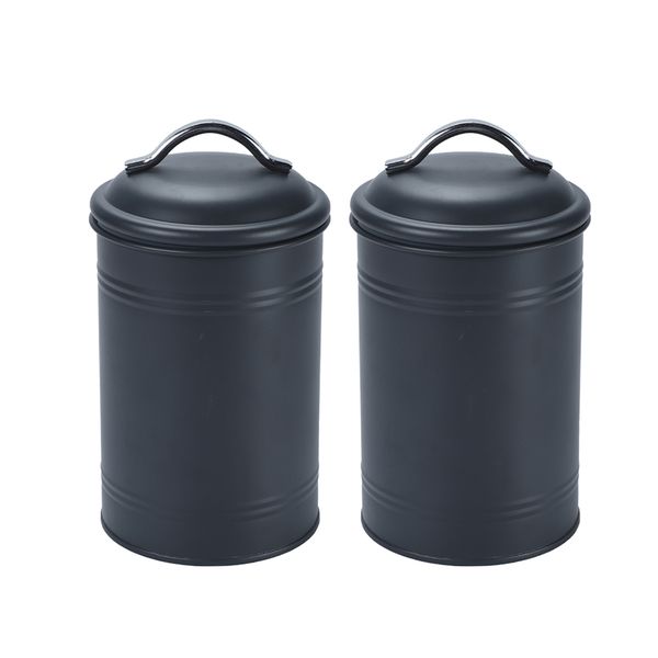 

2x300ml kitchen metal food spice seasoning airtight canister jar black