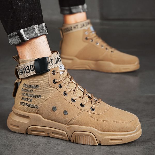 

high casual men's shoe solid color men sneakers mesh breathable male footwears autumn increase ankle boots tide shoes newest, Black