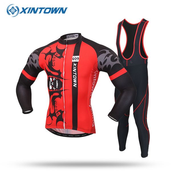 

racing sets xintown 2021 pro long sleeve cycling wear clothes mountain bicycle jersey bib pants set breathable clothing, Black;blue
