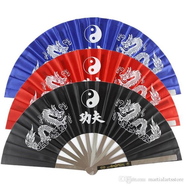 

new chinese kung fu fan wushu dragon stainless steel frame tai chi martial arts performance fans 3 color available