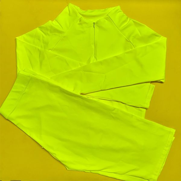 

workout set sport wear women set fluorescent yellow leggings shorts yoga suit fitness long sleeve yoga shirts chest zipper suit, White;red