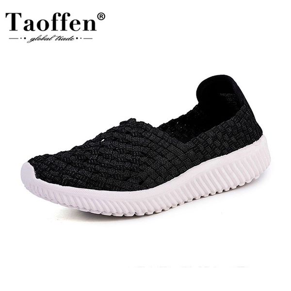 

taoffen solid color women shoes fashion daily casual women flats slip on round toe patchwork female footwear size 35-42, Black