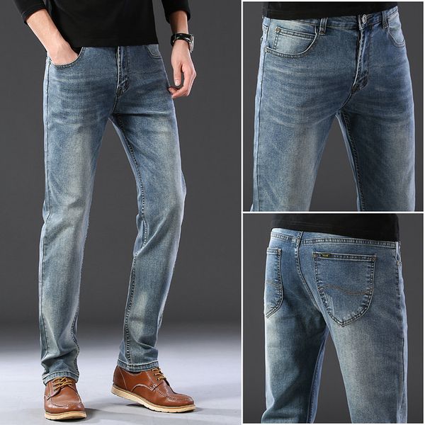 

2020 summer sulee counters nostalgic straight-leg jeans men's thin trendy brand non-fading korean stretch trousers, Blue