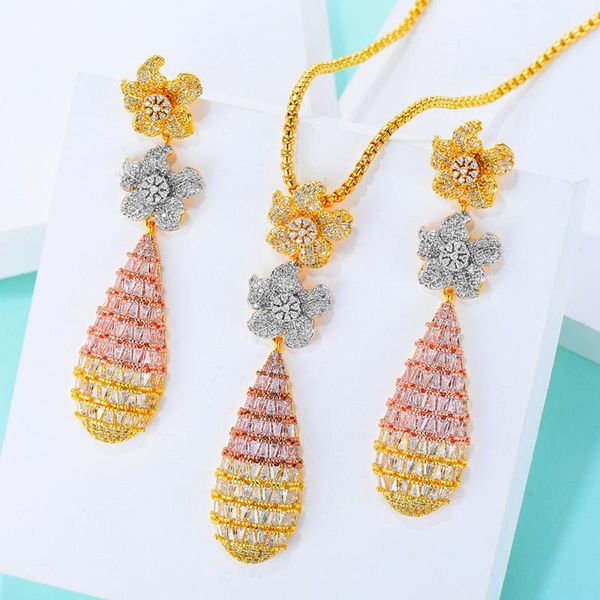 

fashion teardrop waterdrop flower dangle earrings necklace sets for women wedding engagement jewlery, Silver