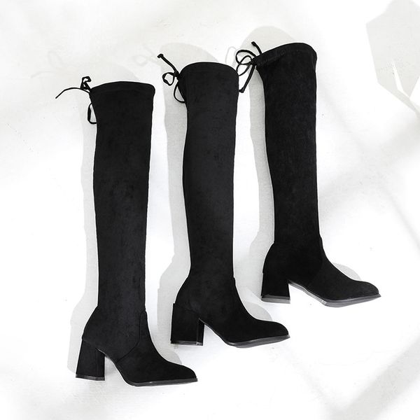

high-tube knee-high boots female knight boots long tube thin, Black