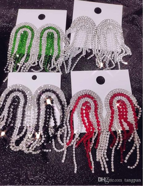 

new shelves honey europe and america show exaggerated 925 silver needle earrings temperament full diamond tassel earrings long earrings ear, Gray