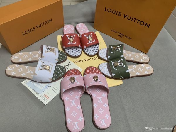 

new 2020 ladies summer sandals key slippers beach sandals ladies graphic designer sandals box dust bag, Black