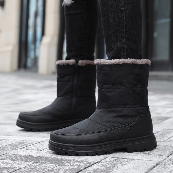 

reetene winter high boots for men outdoor travel boots men waterproof non-slip cotton shoes warm casual men's shoes, Black