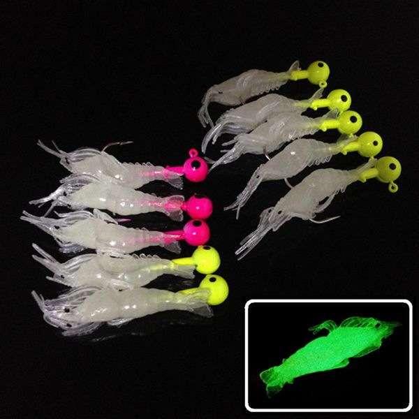 

10pcs 5g/6.35g luminous shrimp jigs hook fishing hooks fishhooks soft baits & lures artificial bait pesca fishing tackle accessories