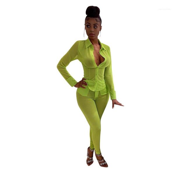 

mesh sheer suits casual long sleeve capris pants women 2 piece outfits women shirts two piece pants sexy, White