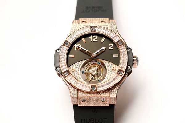

automatic chain tourbillon diamond artificial set diamond dial empty movement diameter of 44mm sapphire plating blue film crystal mirror man, Slivery;brown