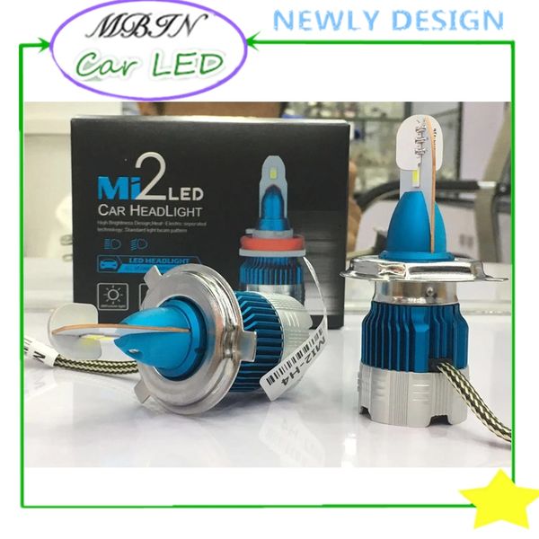 

hi/lo beam h4 kit mbin mi2 led headlight kit 8000lm 80w 6000k front fog running lamp hid replacement auto lights