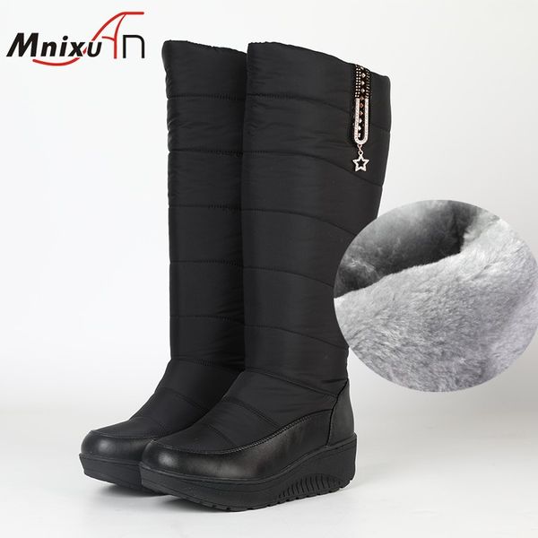 

knee high boots for women wide calf winter waterproof snow boots platform thick bottom warm plush woman 2020 ladies big size 42, Black