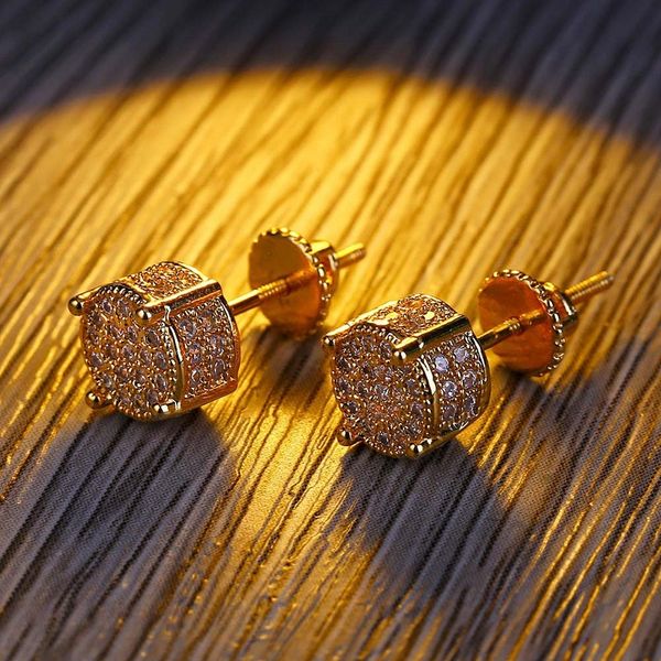 

mens hip hop stud earrings jewelry new fashion gold round zircon earrings for men, Golden;silver