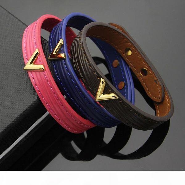 

2018 genuine leather bracelet for man and women and man adjustable size bracelet in 23cm length fashion jewelry v bracelet, Golden;silver
