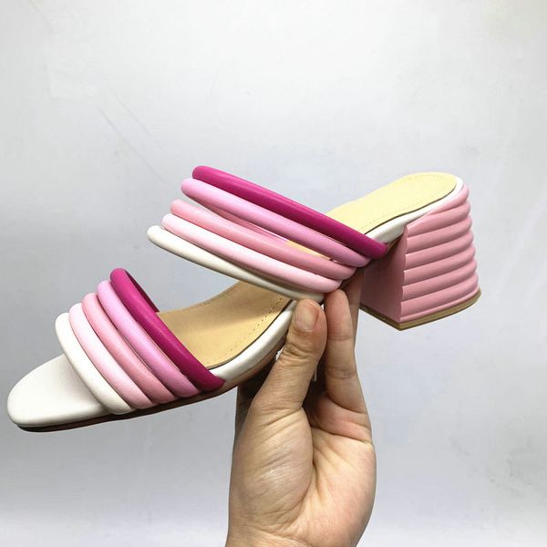 

slippers women genuine leather shoes high heels mix-color fashion woman female wedding party sandal large size 34-43, Black