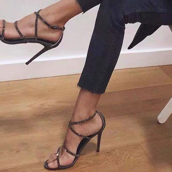 

2020 crystal gladiator sandals women high heels ladies shoes summer buty damskie sandaly pumps black stiletto sandalias de mujer