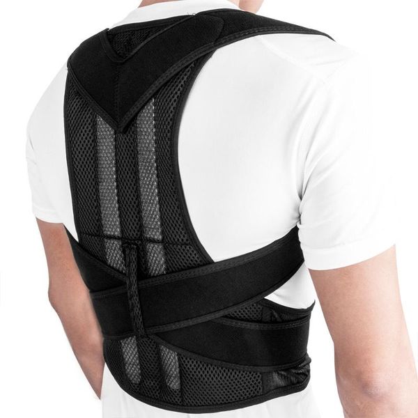 

durable therapy back brace adjustable lumbar health care belt spine support prevents slouching posture corrector shoulder, Black