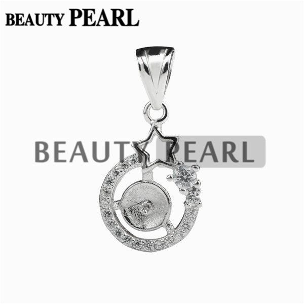 

star pendant settings 925 sterling silver cubic zirconia small charm semi mounting pearl jewelry 5 pieces, Slivery;crystal