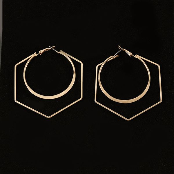 

women geometric 2020 new arrival classic oorbellen earrings temperament of hexagonal geometry aros big aretes ear rings, Golden;silver