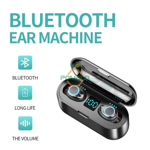 

f9 tws wireless headset bluetooth v5.0 fashion headset high fidelity stereo headset led display touch control can charge the phone