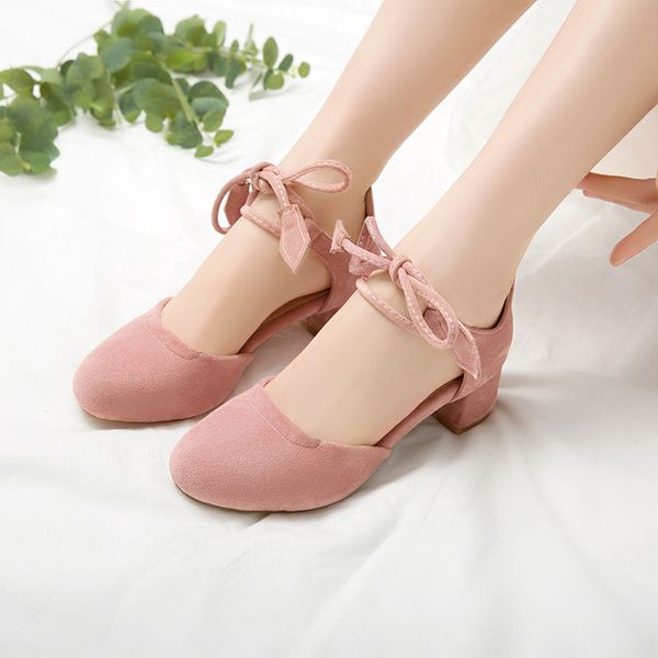 

low sandals woman leather clear heels round toe bow shoes shallow mouth large size suit female beige shoes low-heeled lace up, Black