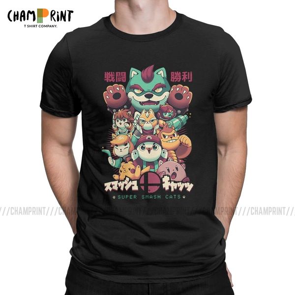

smash cats t-shirts for men kirby nostalgia childhood act game amazing cotton tee shirt round collar t shirt plus size clothes