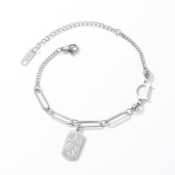 

stainless steel bracelet for women fashion silver color coin link chain d letter bracelets charm jewelry girls female gifts, Black