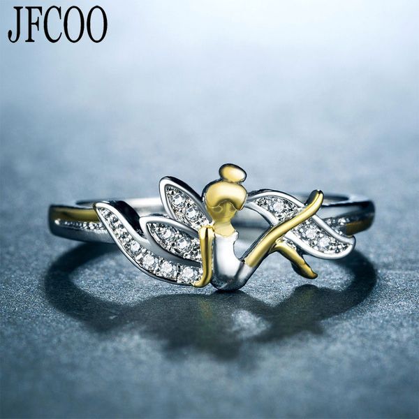 

creative cute angel flower fairy gold and silver color separation ring women girl fashion romantic jewelry rings dropshipping, Golden;silver