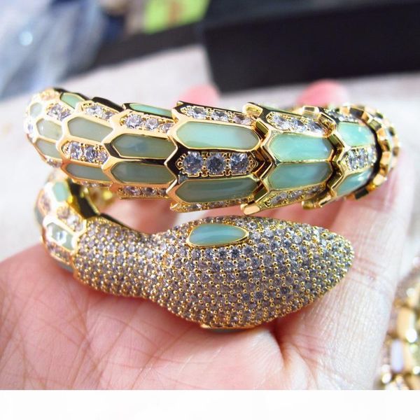 

fashion new cubic zirconia paved enamel animal snake cuff bangle 18k gold plated bracelets for women, Black