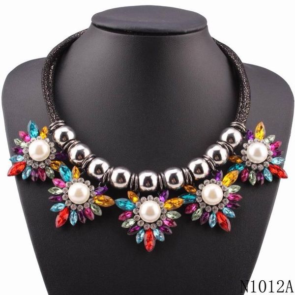 

fashionable new design necklaces black rope chain crystal flower necklaces &amp pendants boho elegant women necklace, Silver