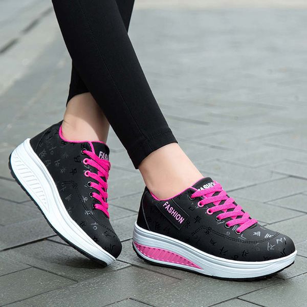 

thick bottom women's shoes large size woman sport shoe flat lace up women running shoes light soft ladies black sports h6