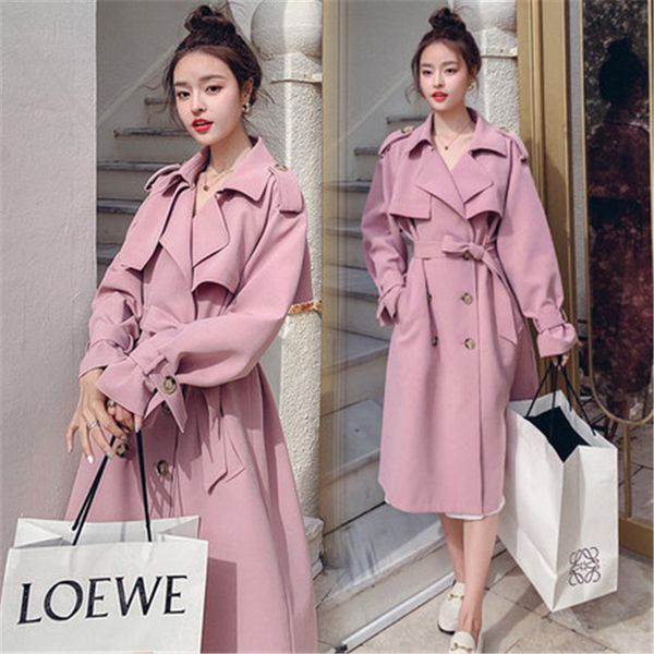 

fashion 2020 spring autumn long trench coat for women casual lady double breasted street windbreaker coat female outerwear g197, Tan;black