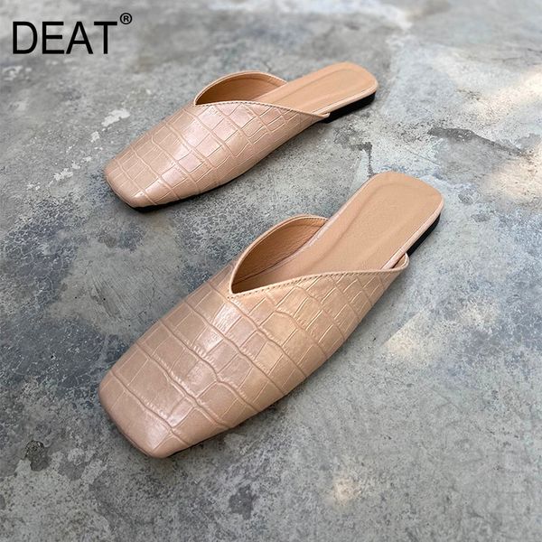 

deat] 2020 new spring summer square toe shallow pu leather casual outside flat slippers women shoes fashion tide 10f802, Black